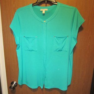 WOMEN'S XXL (DANA BUCHMAN) GREEN SOFT SUMMER BLOUSE (PRE-OWNED)